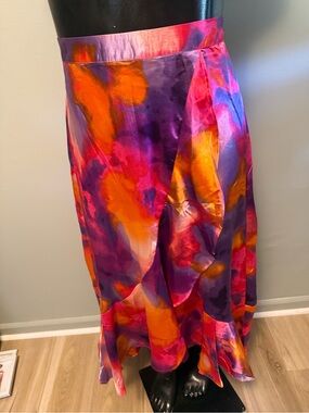 Vibrant Watercolor Wrap Style Skirt NWT